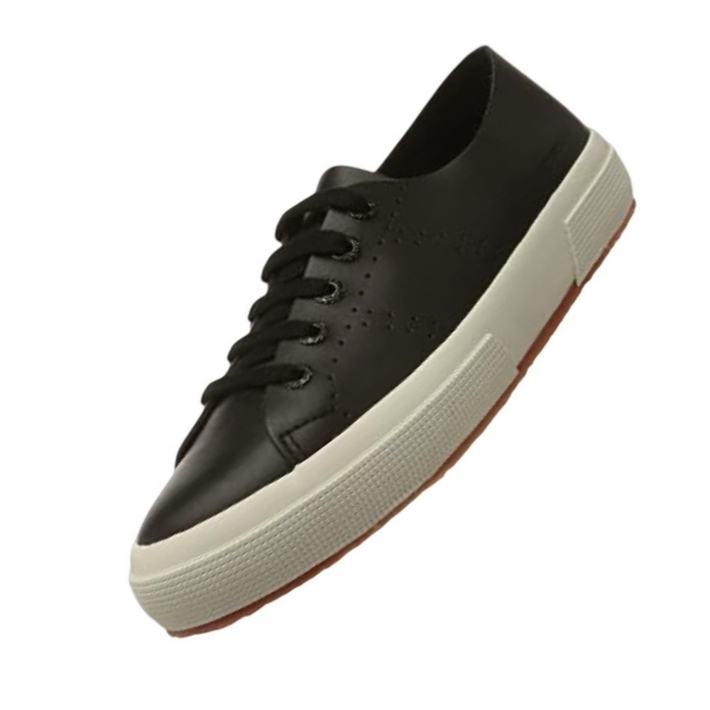 Superga 2750 Raw-Cut Leather Sneakers Black Low‎ Top Mens 9 Womens 10.5 S00FMD0